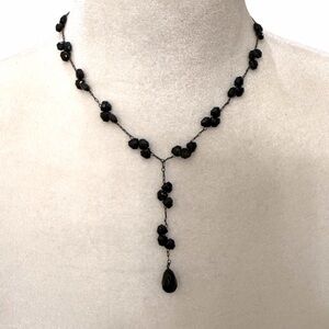 1928 Jewelry Beautiful Art Deco Black Beaded Necklace - EUC